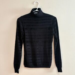 Guess Black Turtleneck Sweater with Velvet Textured Stripes - Size Small EUC